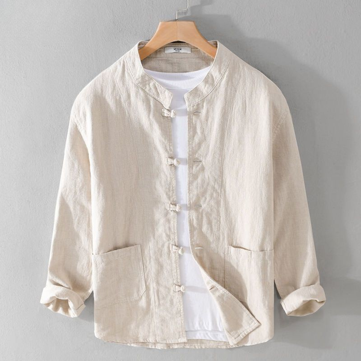Zorvale Linen-Cotton Mandarin Shirt