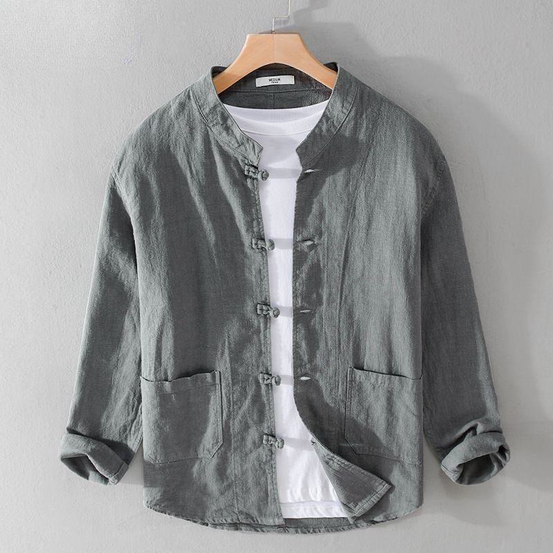 Zorvale Linen-Cotton Mandarin Shirt