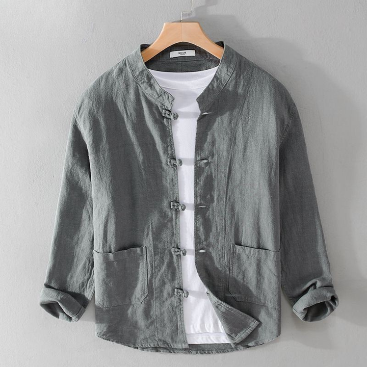 Zorvale Linen-Cotton Mandarin Shirt