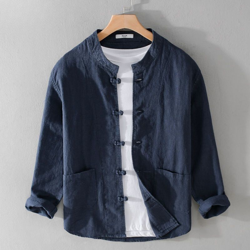 Zorvale Linen-Cotton Mandarin Shirt