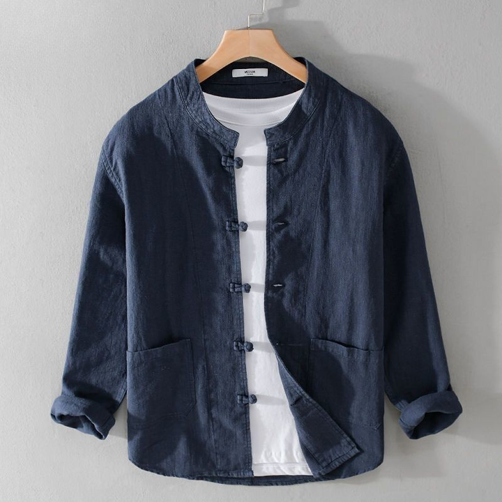 Zorvale Linen-Cotton Mandarin Shirt