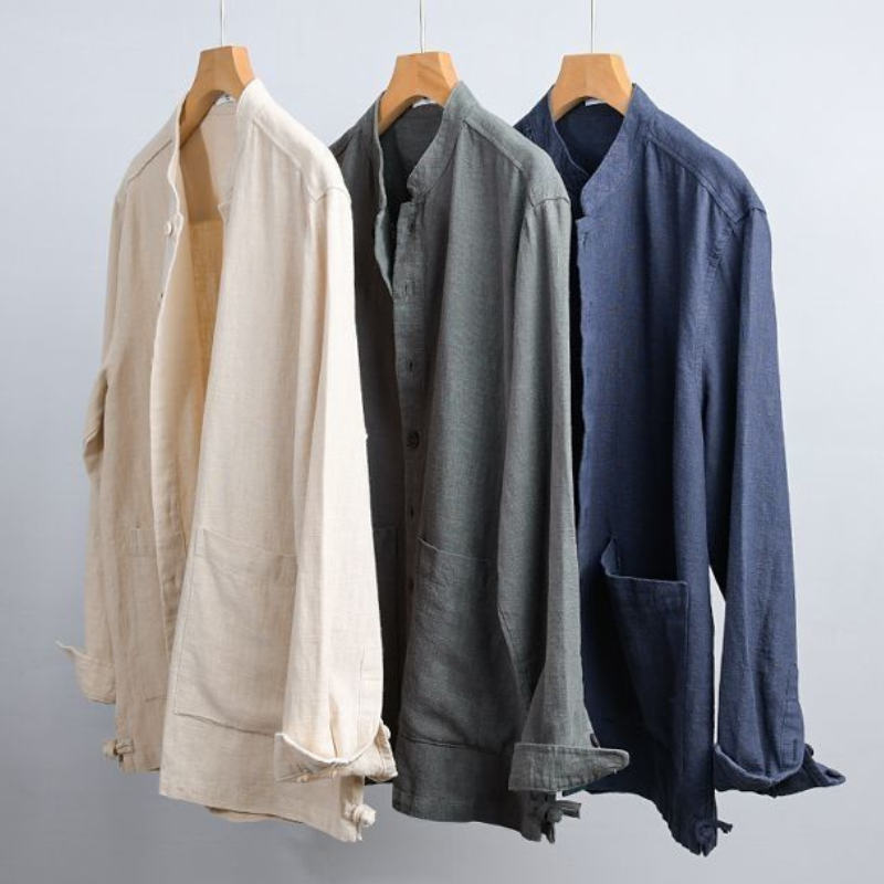 Zorvale Linen-Cotton Mandarin Shirt