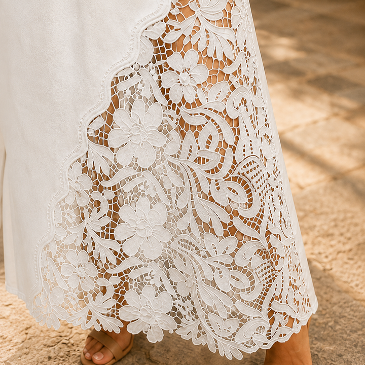 Solenne Lace Denim Maxi Skirt