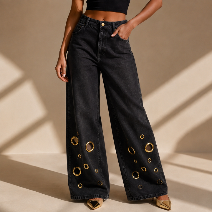 Romy Grommet Wide-Leg Jeans