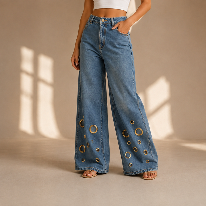 Romy Grommet Wide-Leg Jeans