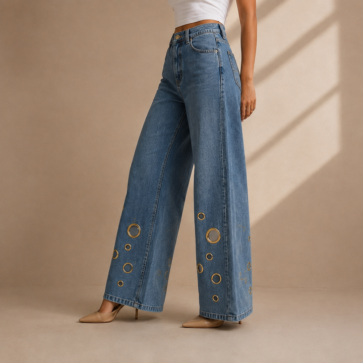 Romy Grommet Wide-Leg Jeans