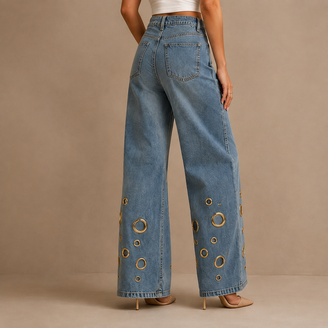 Romy Grommet Wide-Leg Jeans