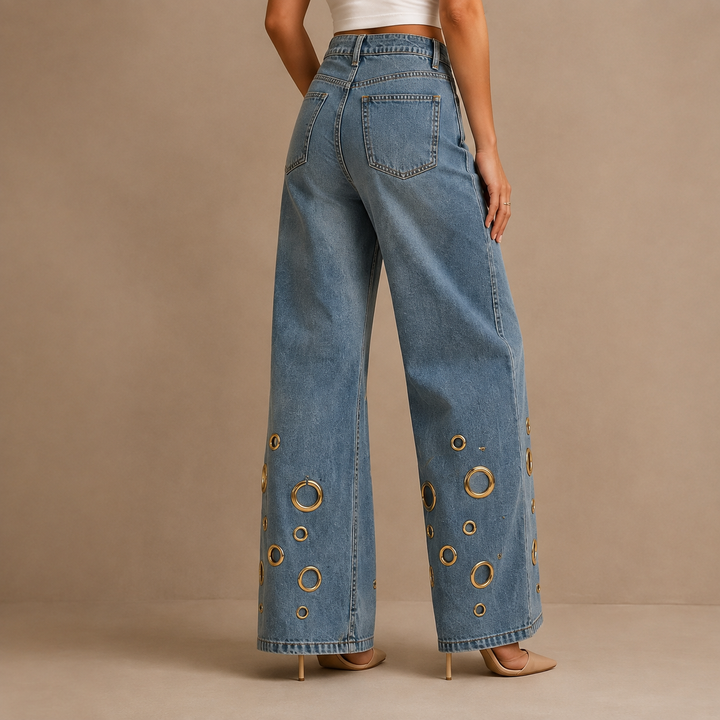 Romy Grommet Wide-Leg Jeans