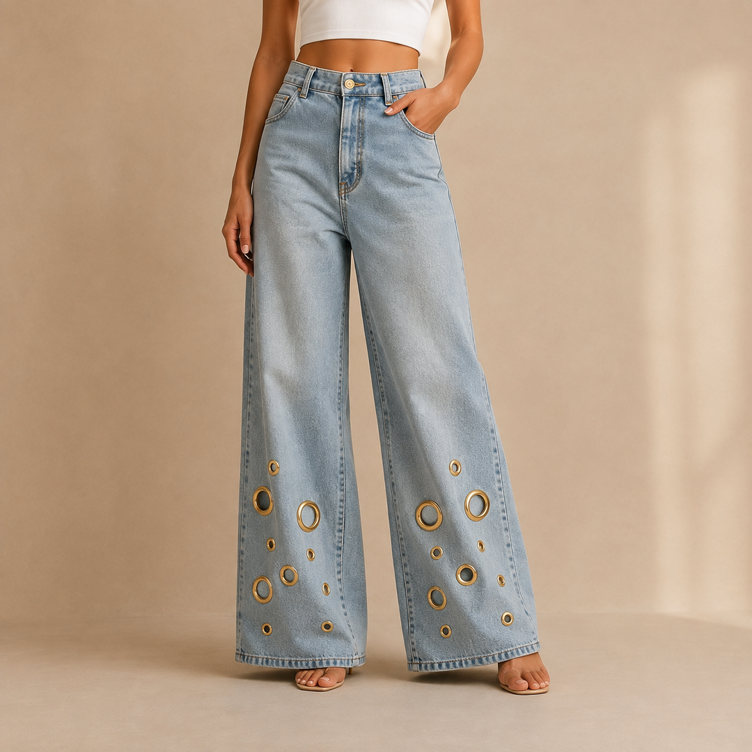 Romy Grommet Wide-Leg Jeans