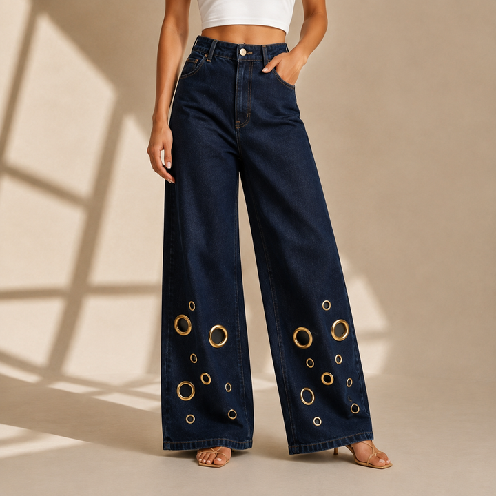 Romy Grommet Wide-Leg Jeans