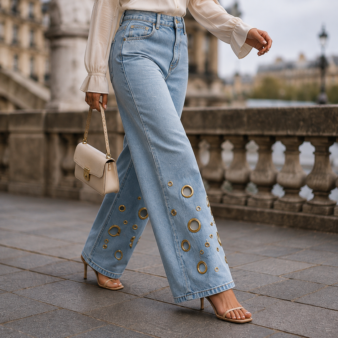 Romy Grommet Wide-Leg Jeans