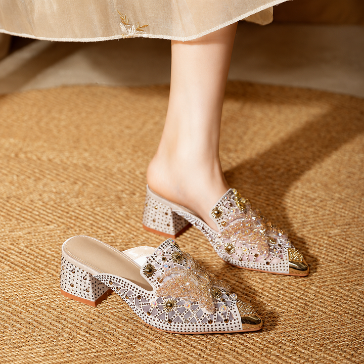 Yvenna Rhinestone Block Mules