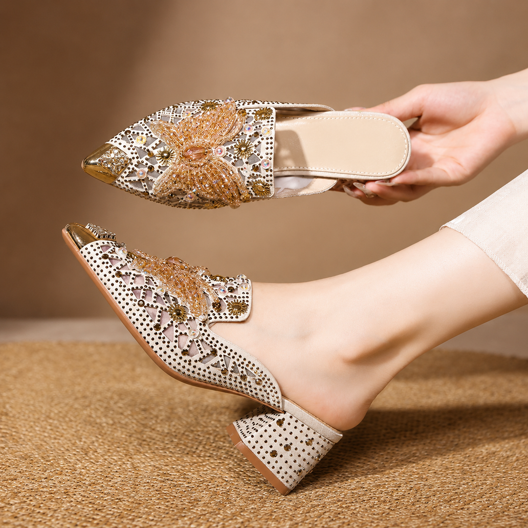 Yvenna Rhinestone Block Mules