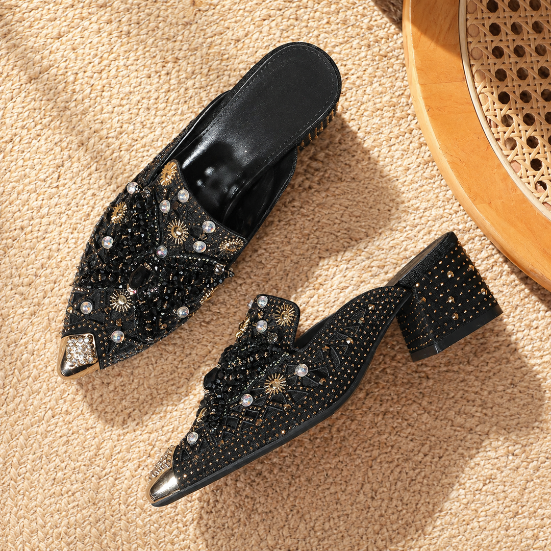 Yvenna Rhinestone Block Mules