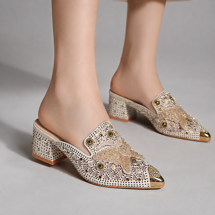 Yvenna Rhinestone Block Mules