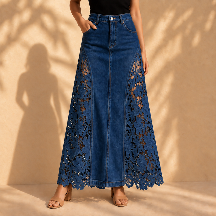 Paloma Lace Denim Maxi Skirt