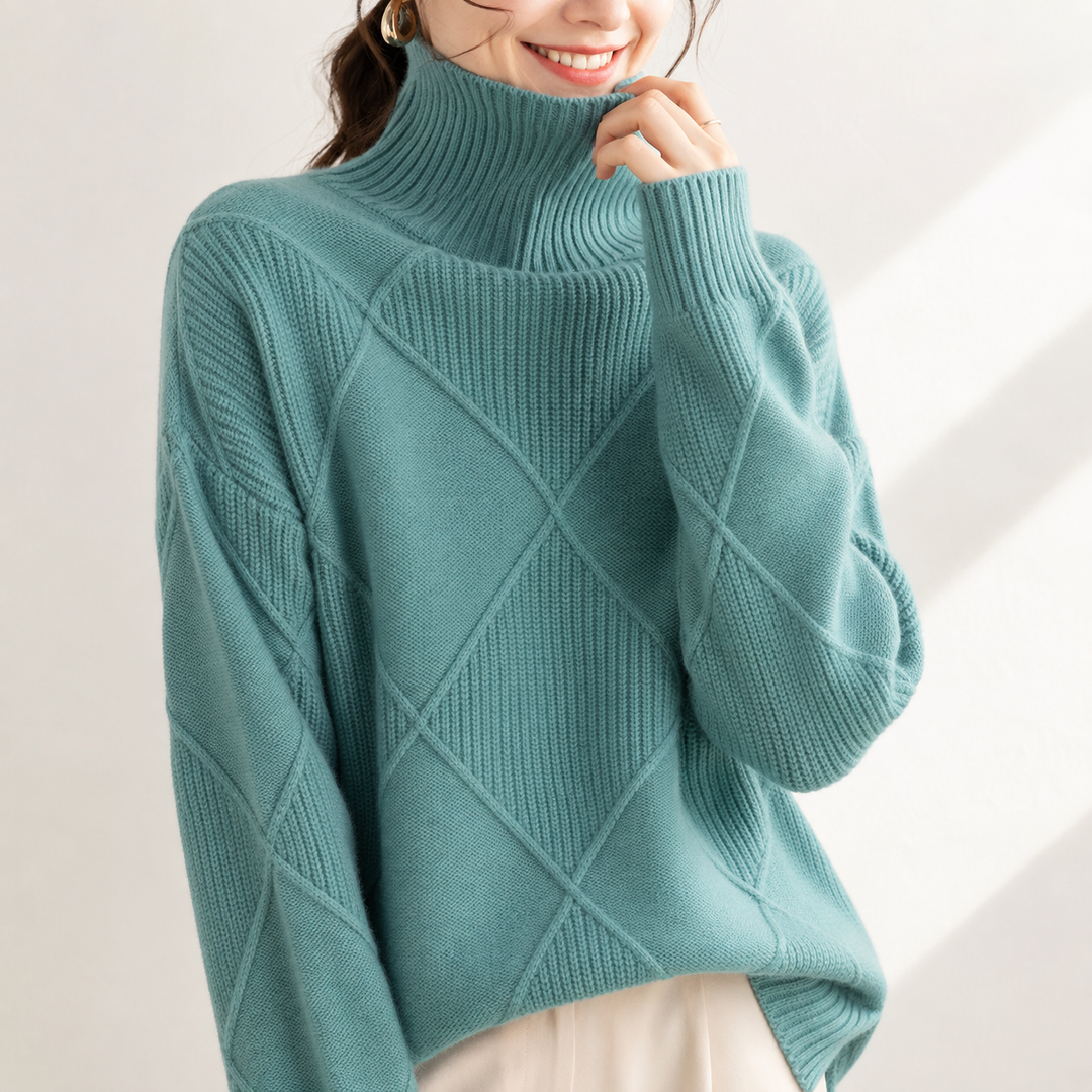 Luciana Diamond-Knit Turtleneck