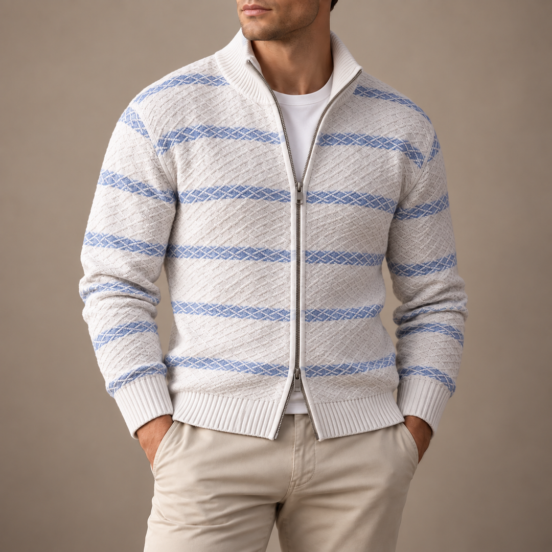 Keaton Diamond-Knit Zip Cardigan