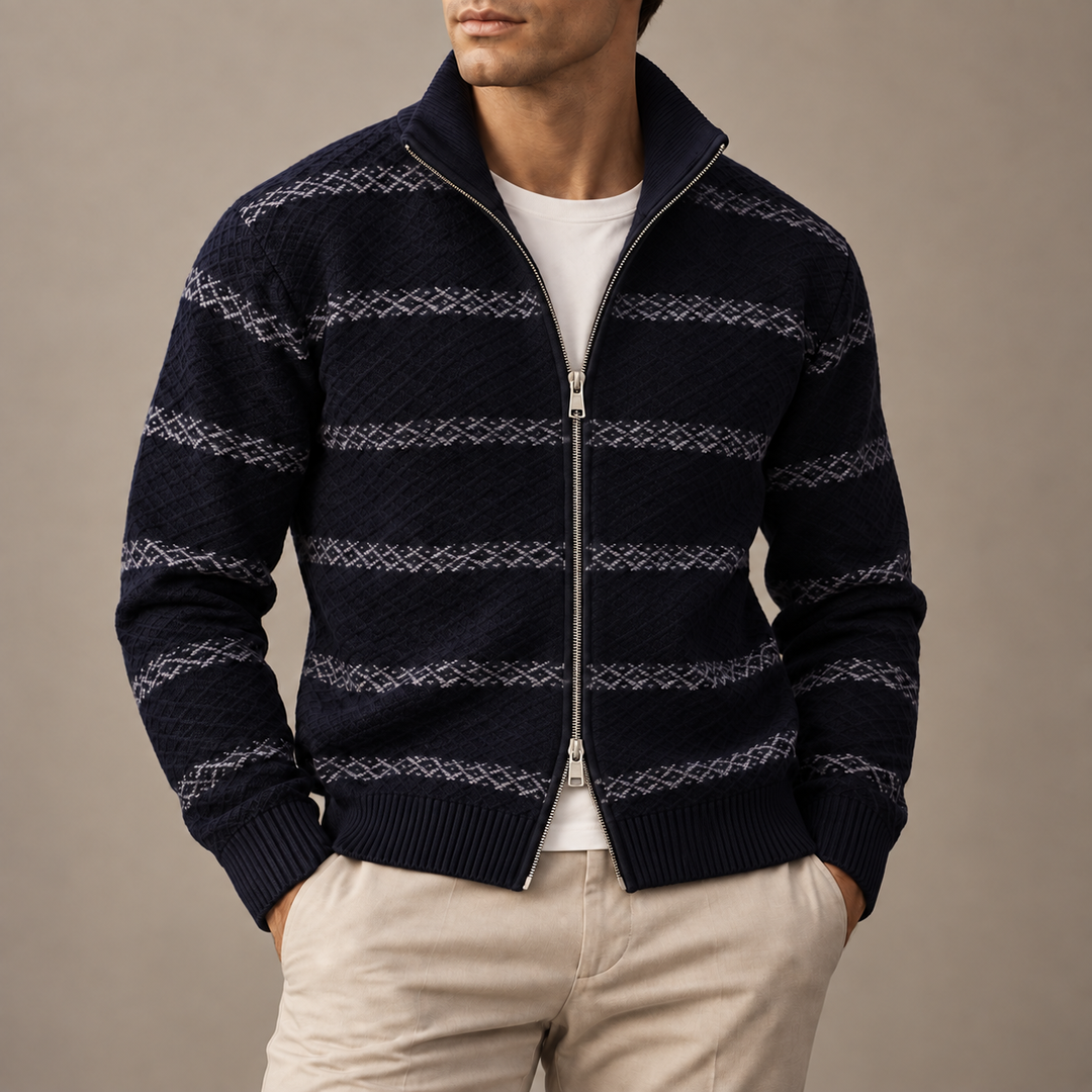 Keaton Diamond-Knit Zip Cardigan