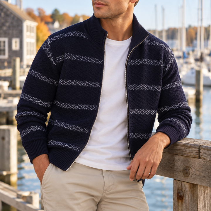 Keaton Diamond-Knit Zip Cardigan