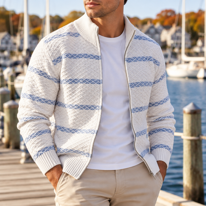 Keaton Diamond-Knit Zip Cardigan