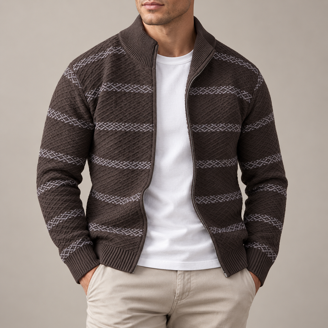 Keaton Diamond-Knit Zip Cardigan