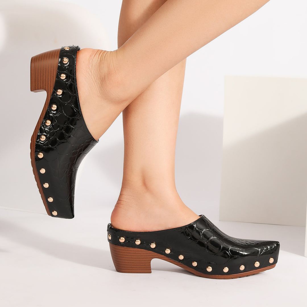 Ines Croc-Embossed Clog Mules