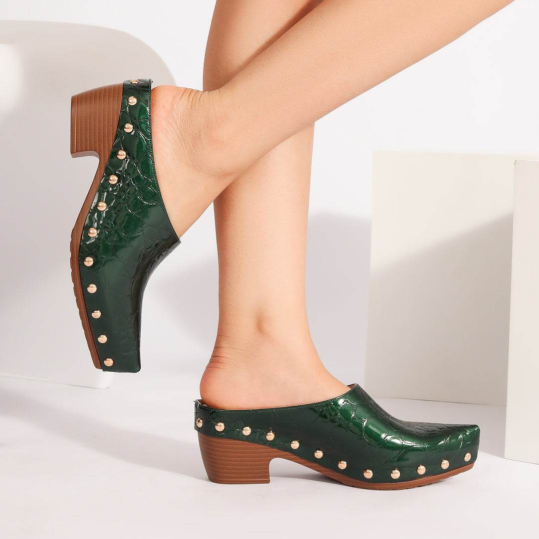 Ines Croc-Embossed Clog Mules