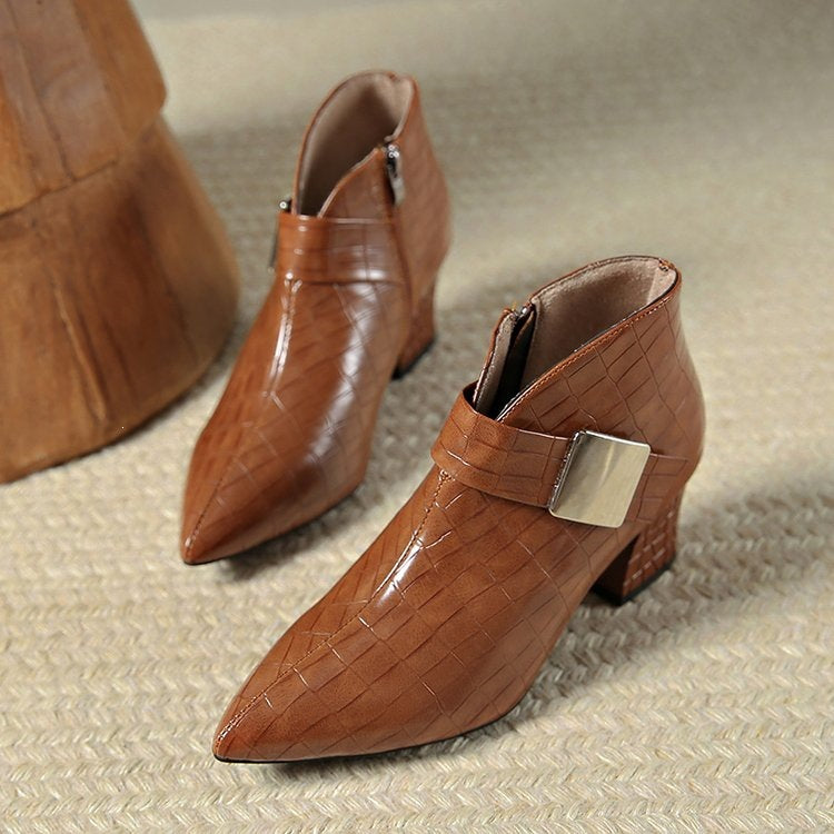 Liviana Croc-Embossed Ankle Boots