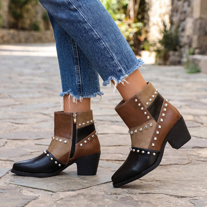 Jolene Studded Patchwork Boots