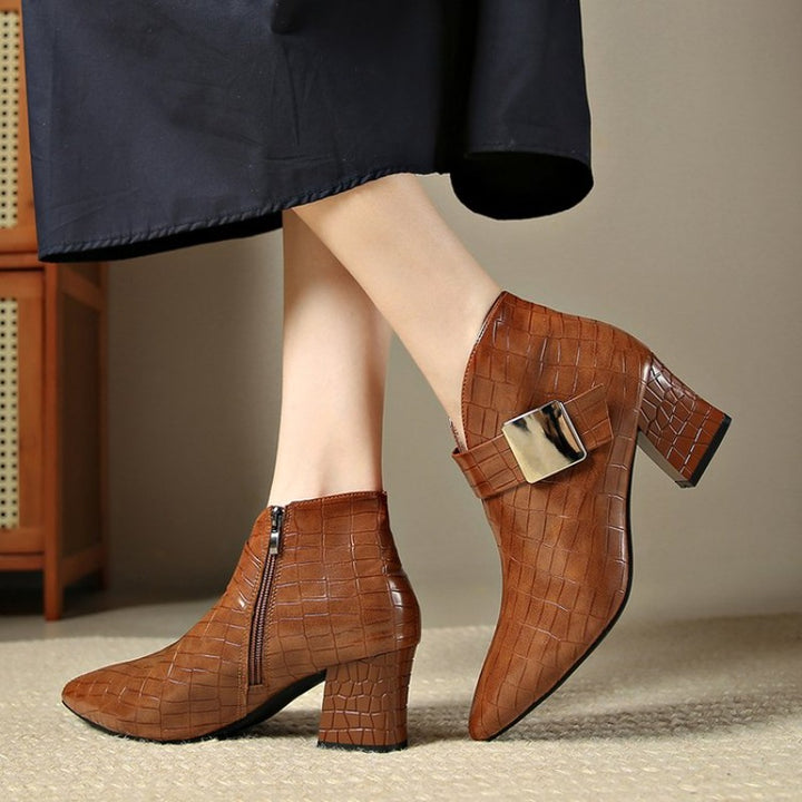 Liviana Croc-Embossed Ankle Boots