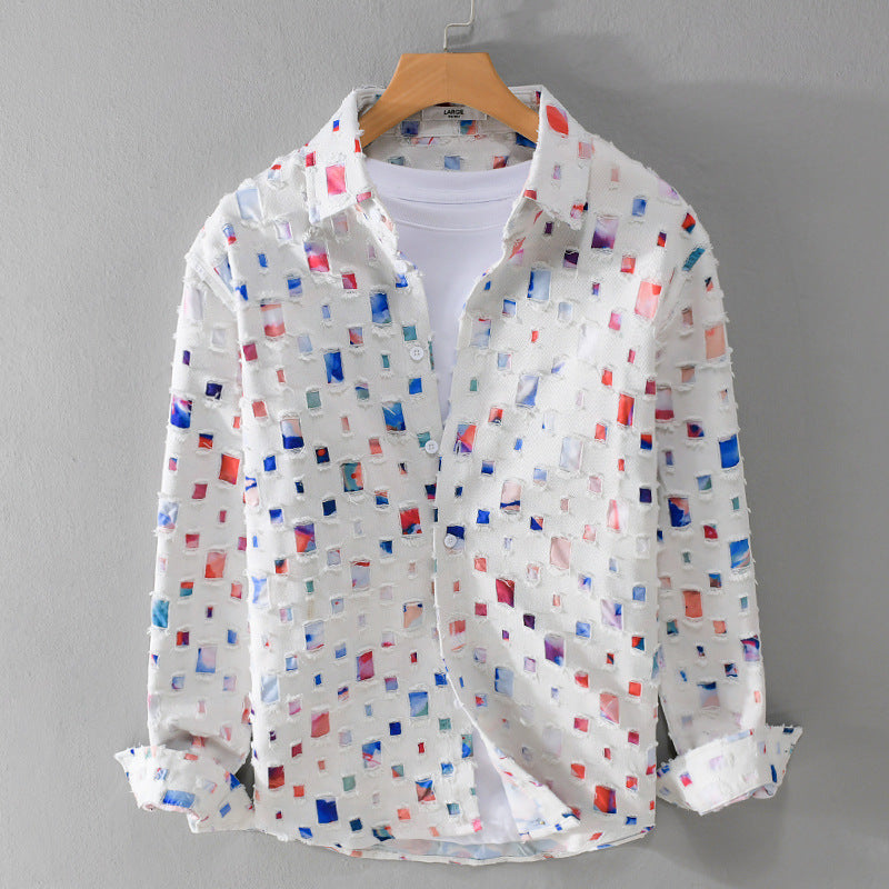Lipari Mosaic Frayed Denim Shirt