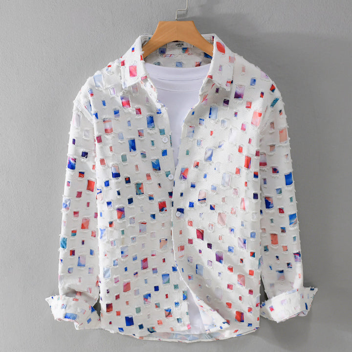 Lipari Mosaic Frayed Denim Shirt