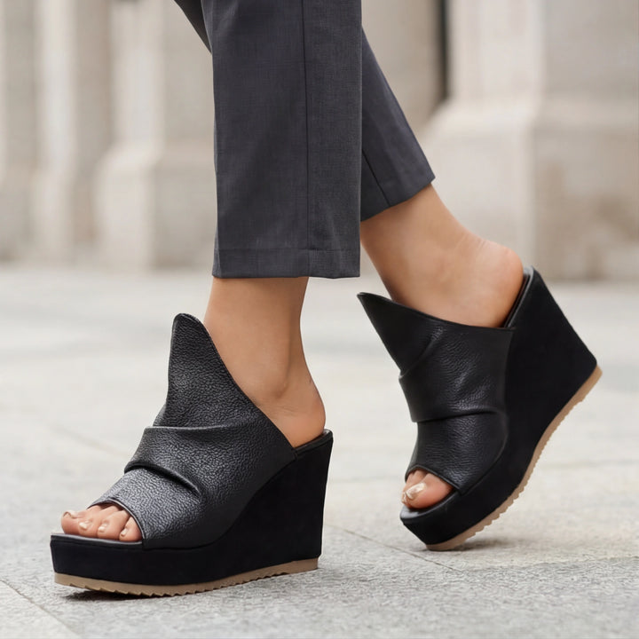 Vivara Ruched Wedge Mules