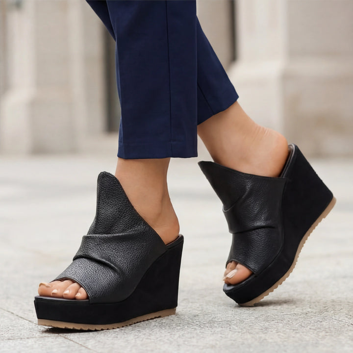 Vivara Ruched Wedge Mules