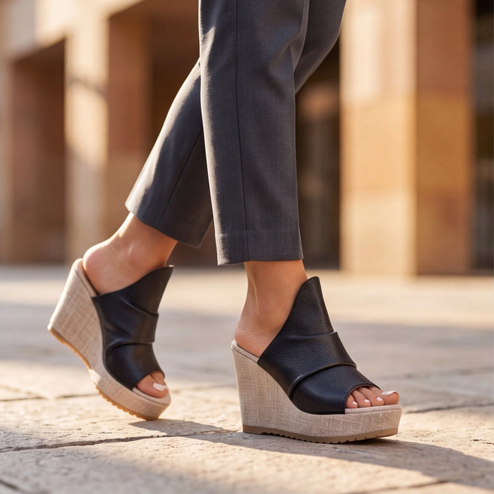 Vivara Ruched Wedge Mules