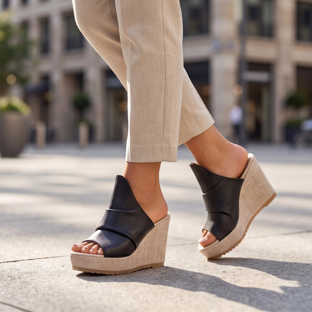Vivara Ruched Wedge Mules