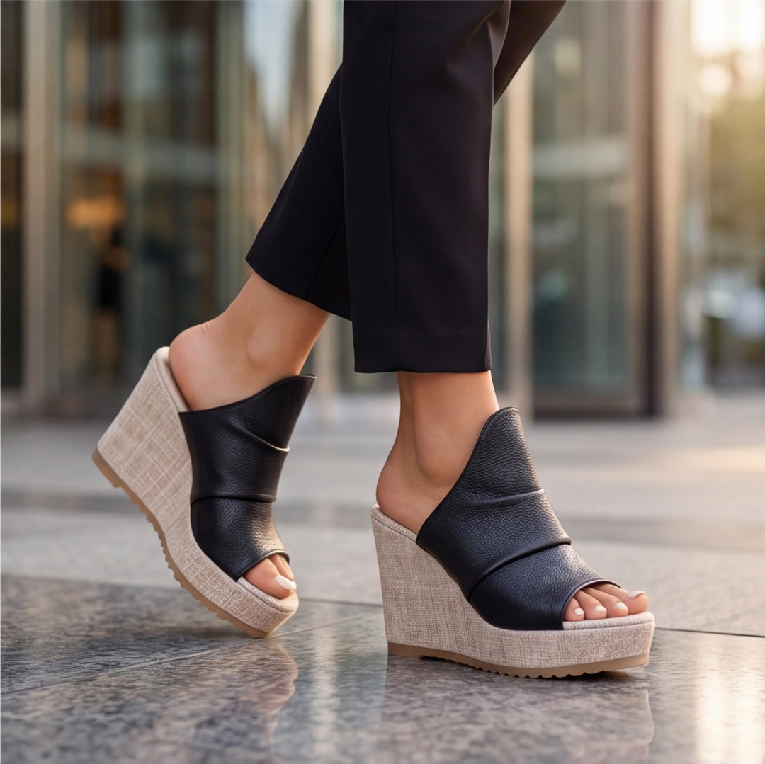 Vivara Ruched Wedge Mules