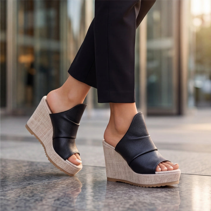 Vivara Ruched Wedge Mules