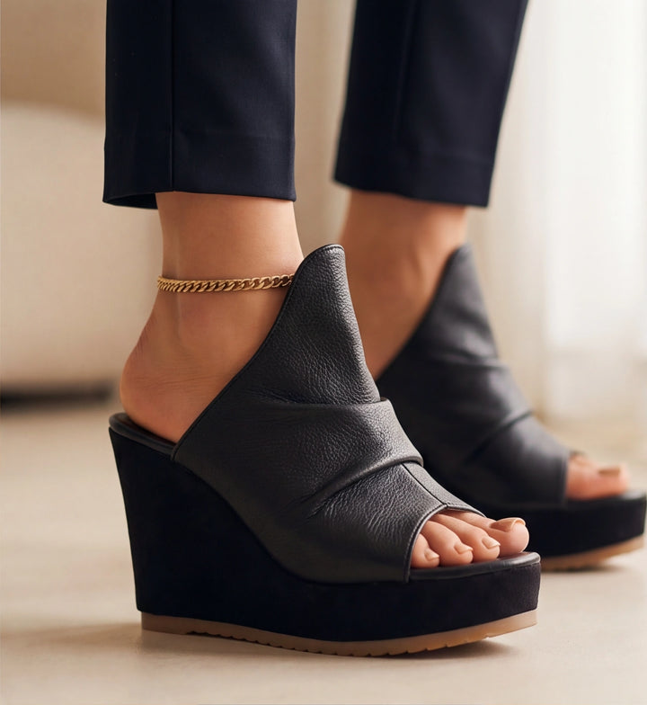 Vivara Ruched Wedge Mules