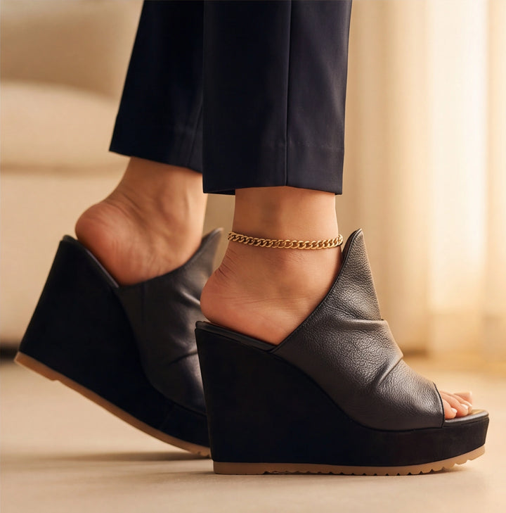 Vivara Ruched Wedge Mules