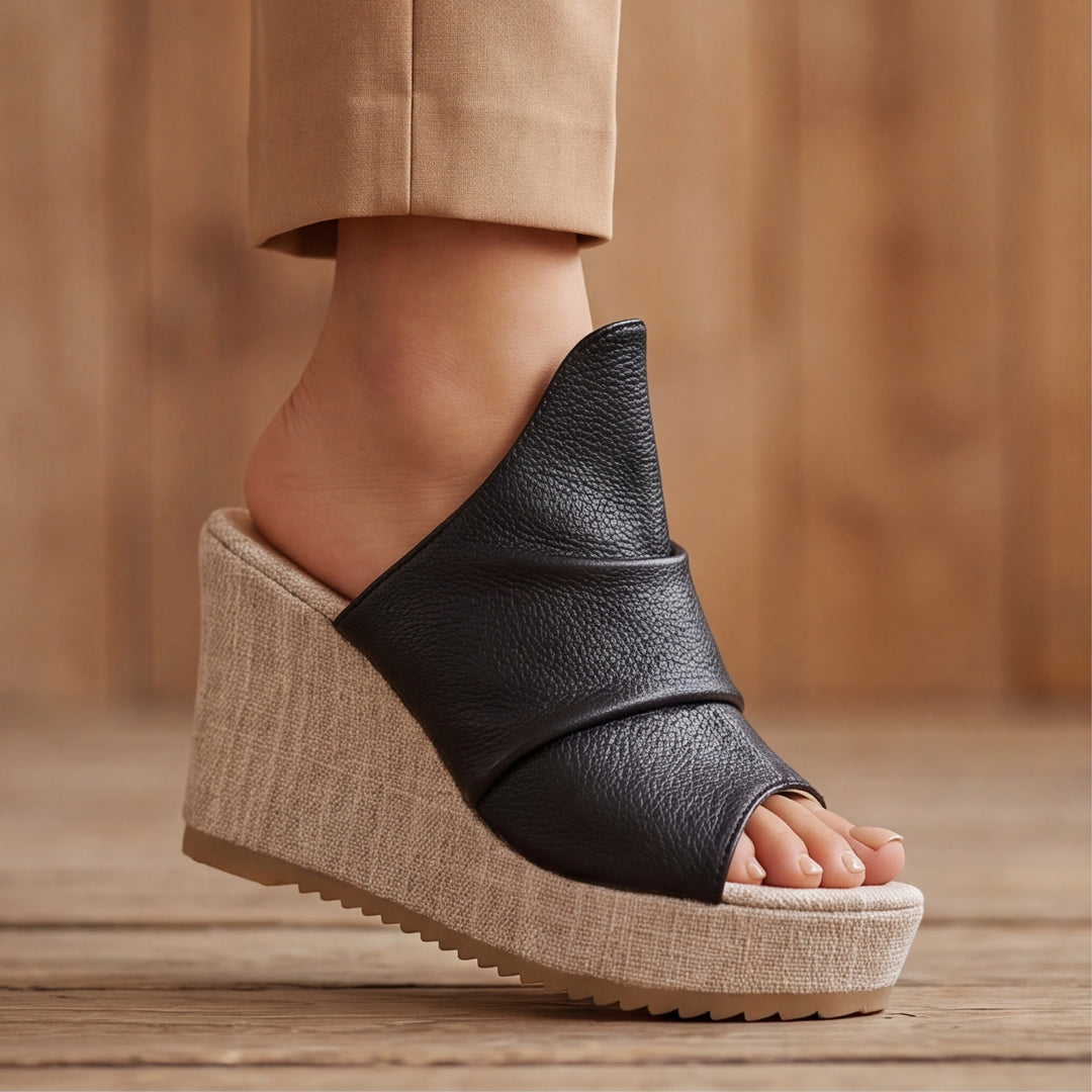 Vivara Ruched Wedge Mules